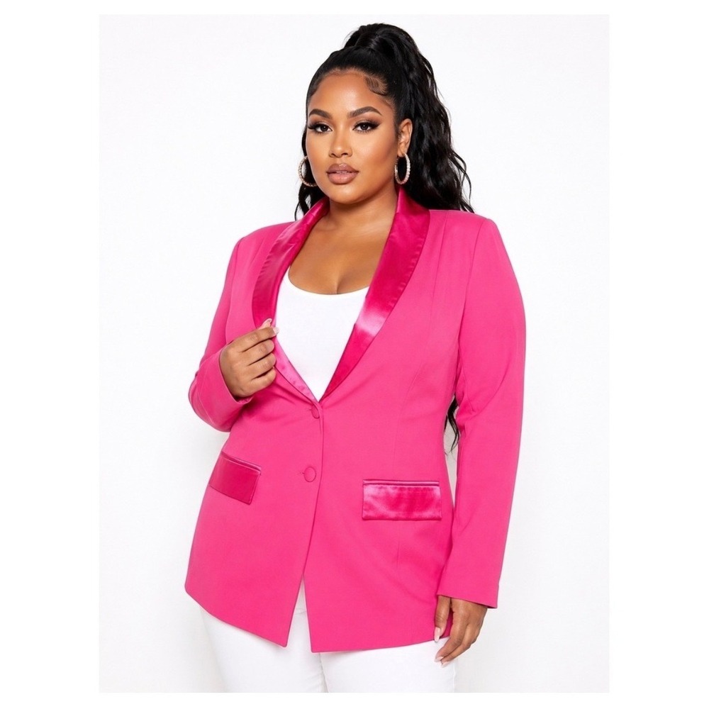 Torrid Pink Peacock Sharkskin Contrast Lapel Blazer 1X 14-16 Barbiecore Formal